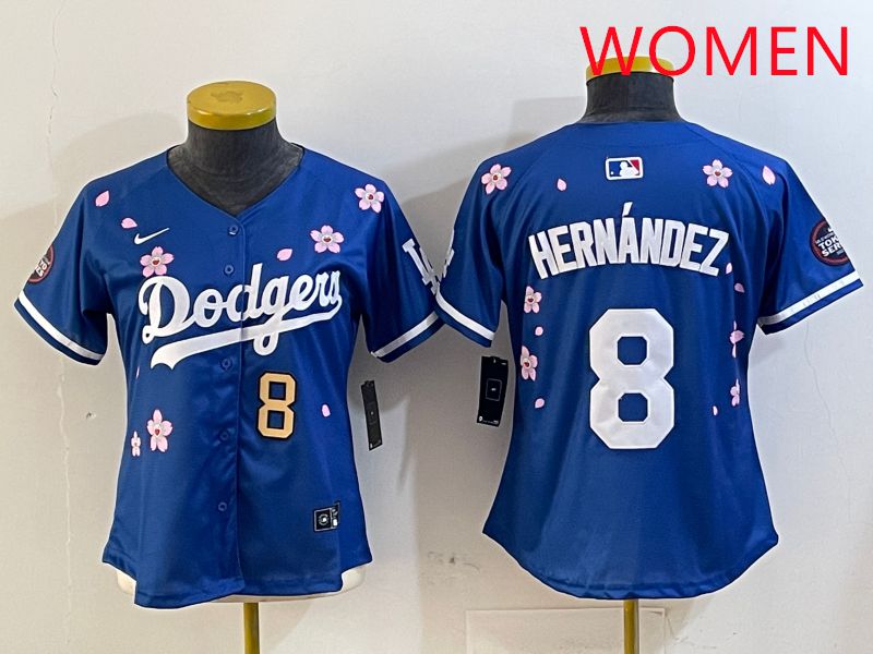 Women Los Angeles Dodgers #8 Hernandez Blue Sakura Edition 2025 Nike MLB Jersey style 9